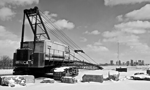 winter columbus ohio sky snow field skyline clouds landscape site construction downtown crane equipment machinery american heavy