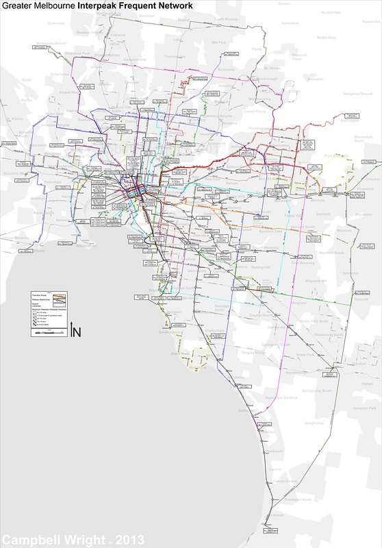 Melbourne frequent PT services map by Campbell Wright