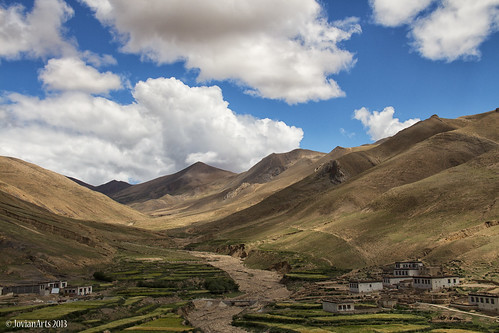 mountains clouds river village tibet himalayas jovianarts
