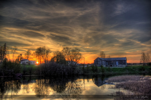 sunset house water barn river farm