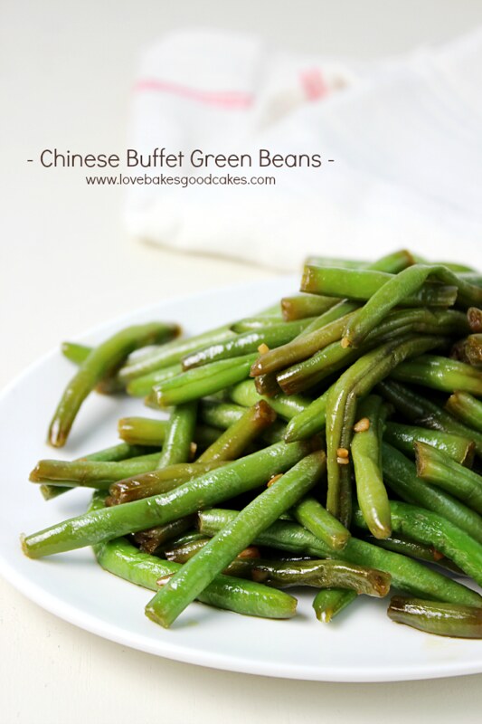 Chinese Buffet Green Beans on a white plate.