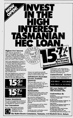 "Invest in the high interest Tasmanian HEC loan"