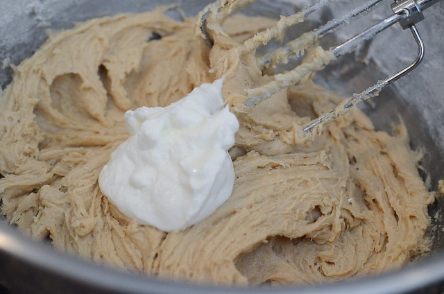 Sour cream is added to the batter.
