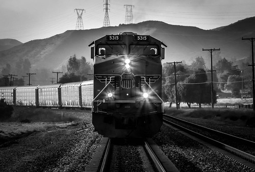 california railroad blackandwhite train landscape photography nikon unitedstates tracks engine railway unionpacific redlands sanbernardinocounty d90