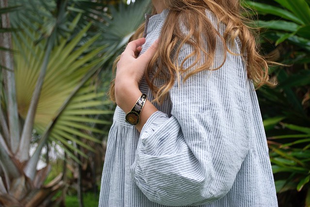 Mood Fabrics Gray Stripe Linen | Burda shirtdress