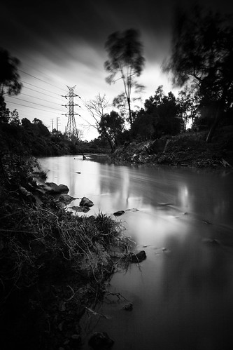 longexposure sunset blackandwhite bw white black reflection water creek australia melbourne brunswick pylon merri merricreek