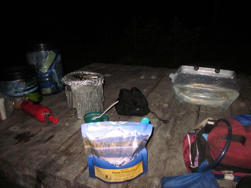 Long day - finally eating dinner in the dark at 11pm at our campsite at JO29 (Johnston Creek Trail)