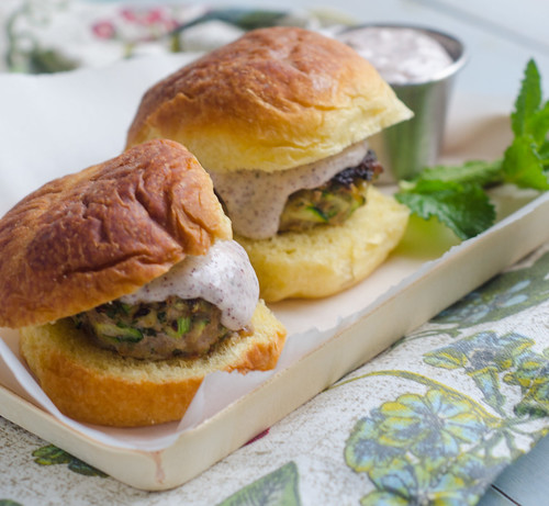 Middle Eastern-Spiced Turkey and Zucchini Sliders with Creamy Sumac Sauce