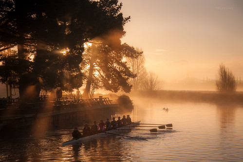 morning light shadow mist reflection tree fog river boat canal mood exeter goldenhour