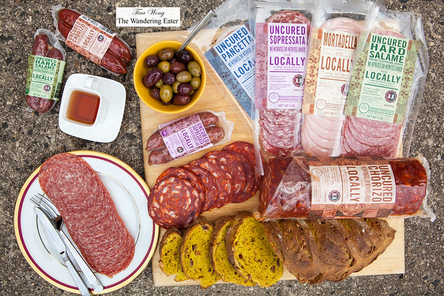Spread of salami and sausages