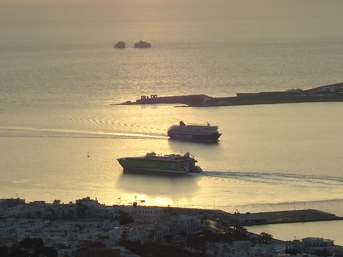 sunset sea port landscape island view ships aegean greece grecia greekislands ferries paros cyclades λιμάνιπάρουpasparosport