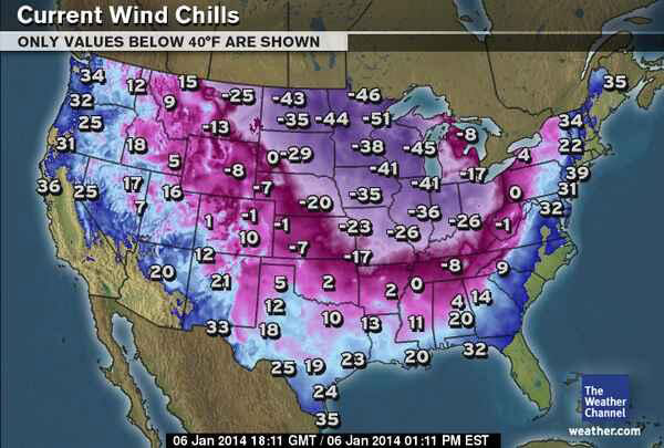 wind chill value map