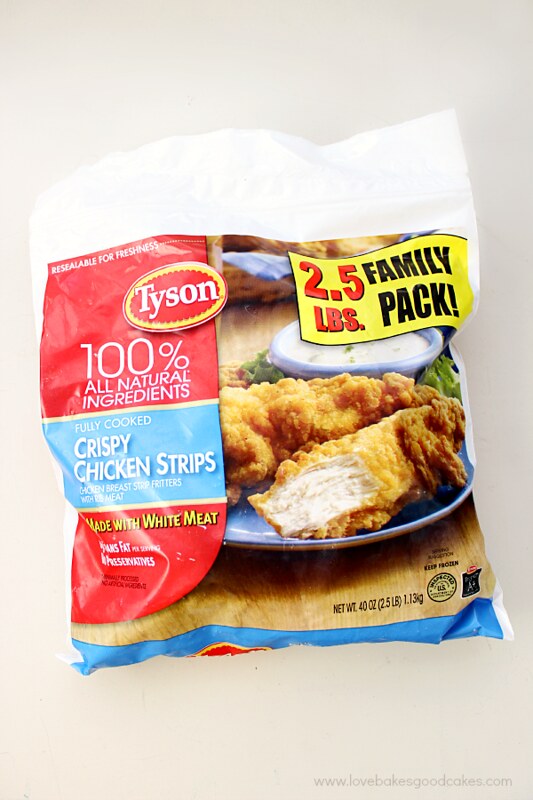 A bag of Tyson Crispy Chicken Strips.