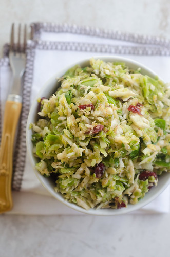 Brussels Sprouts Salad with Apples, Cranberries, and Aged Gouda
