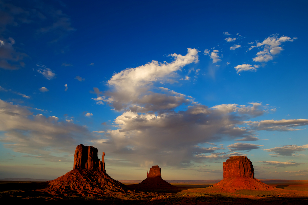 Monument Valley in Utah, the Mittens at sunset, photography art, for home and office décor. Title is: 127 colour
