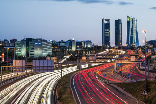 madrid road light building architecture night lens landscape nikon highway long exposure cityscape motorway trails telephoto entrada a1 entry d800