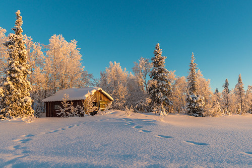winter snow blockhouse ladnscape