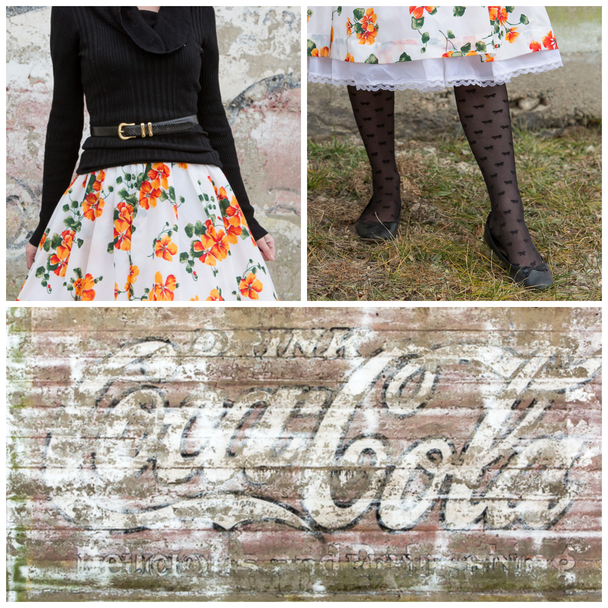 orange, floral, dress, floral dress, petticoat, vintage, mural, winter outfit, montana, wyoming, 