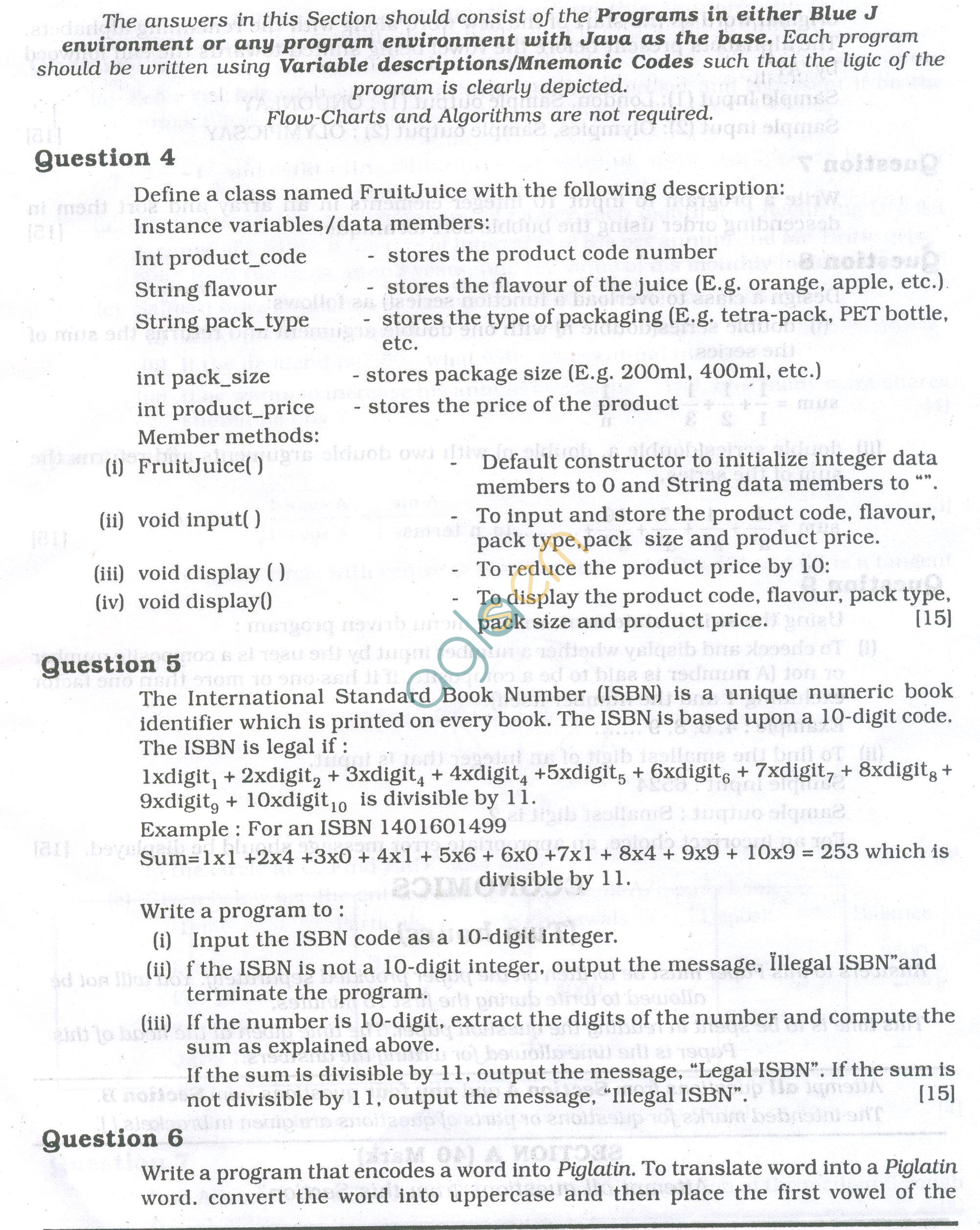 ICSE Question Papers 2013 for Class 10 - Computer Applications/