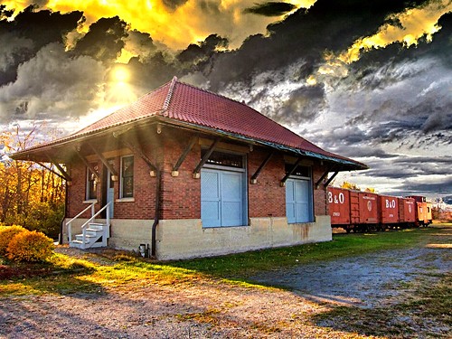 park railroad sunset sky ny newyork building cars station clouds train buffalo pittsburgh tracks railway orchard historic rochester depot historical restoration register freight preservation rrd eriecounty “new york” county” nrhp “erie onasill