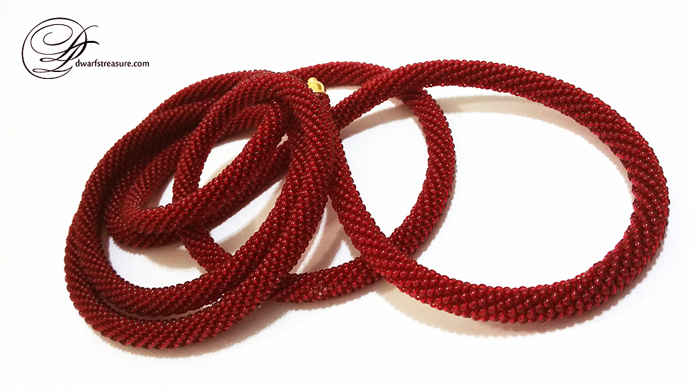 bright red beaded crochet rope