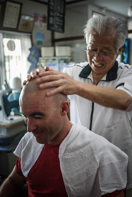 Getting a haricut the oldschool way by an 81 year old barber in Haboro Town, Hokkaido, Japan