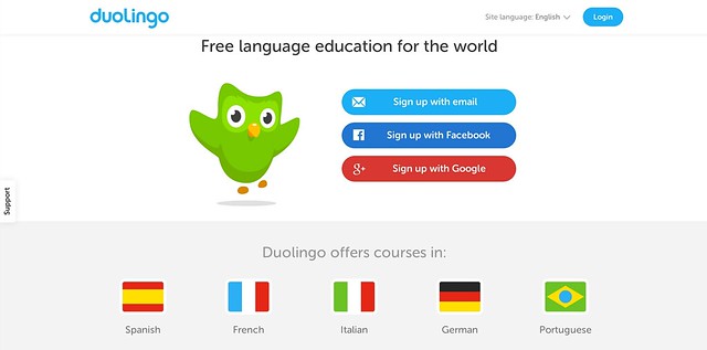 Duolingo homepage with Google+ sign-in
