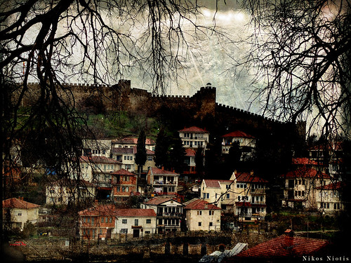 houses castle texture architecture dark landscape ancient europe village branches south traditional medieval southern ohrid balkans acropolis oldtown textured balkan fortified fyrom