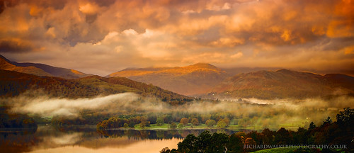 trees lake mountains clouds sunrise lakedistrict windermere tonemapped