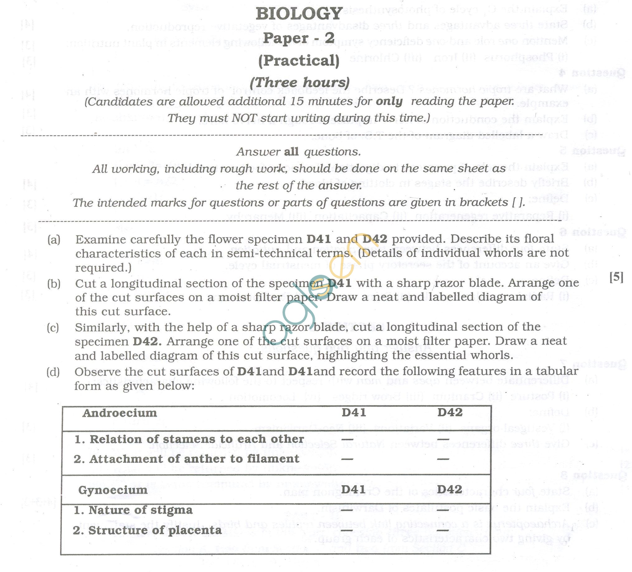 ISC Question Papers 2013 for Class 12 - Biology Practical