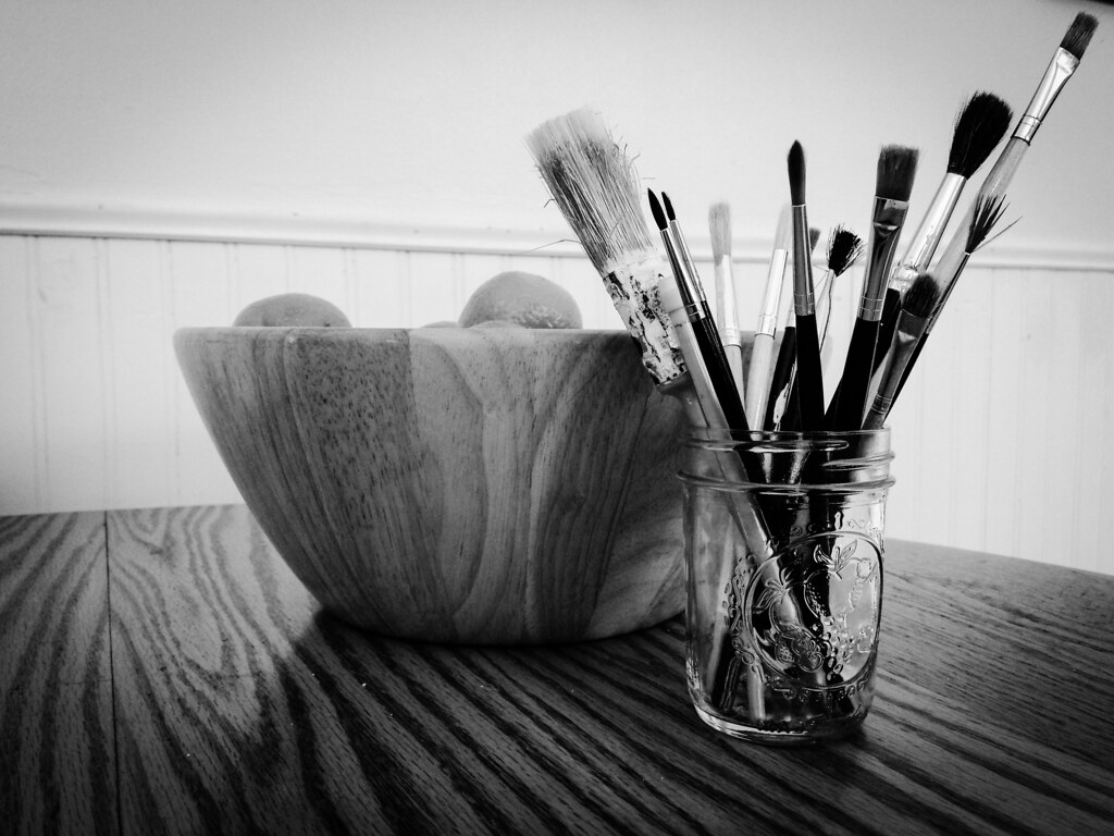 still life with brushes & clementines