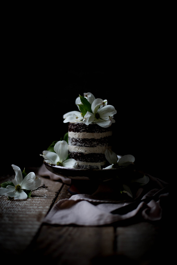 rich, moist chocolate lavender cake with mascarpone earl grey german buttercream
