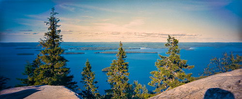 trees summer sky panorama lake 120 film nature rock analog finland landscape islands holga europe kodak hill 400 analogue portra hilltop holgarama koli ukkokoli pielinen 6x12 holga120pan
