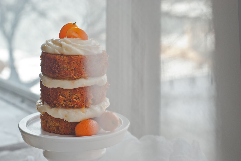 Carrot cake with citrus goat cheese frosting.