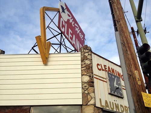 street urban signs rooftop sign yellow vintage oakland neon view cleaners scenic business laundry arrow hihat uploaded:by=flickrmobile flickriosapp:filter=nofilter
