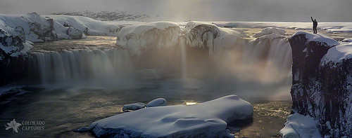 winter sky panorama sun sunlight snow nature water weather clouds landscape waterfall iceland glow glare seasons bluewater wave overcast falls glacier waterfalls allrightsreserved godafoss goðafoss coloradocaptures mikeberenson