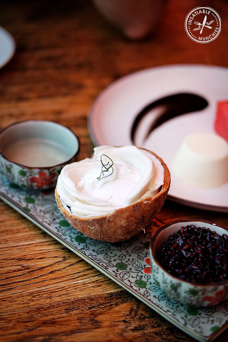 Coconut and Lime Sorbet with Black Glutinous Rice and Coconut Water