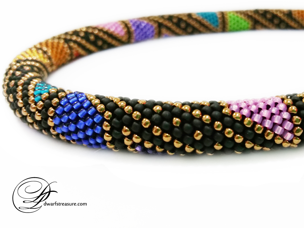 Sophisticated rich color beaded crochet choker