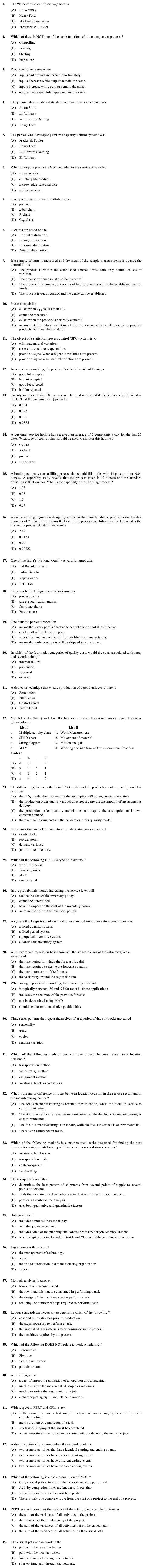 OJEE 2013 Question Paper for PGAT Industrial Eng.