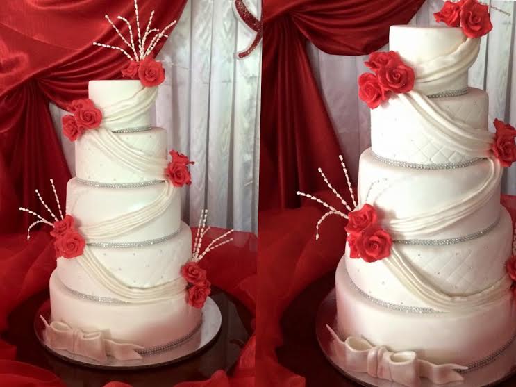 Five-Tier Wedding Cake by Myra Tamayo of Yzadelle's Customized Cakes & Cupcakes