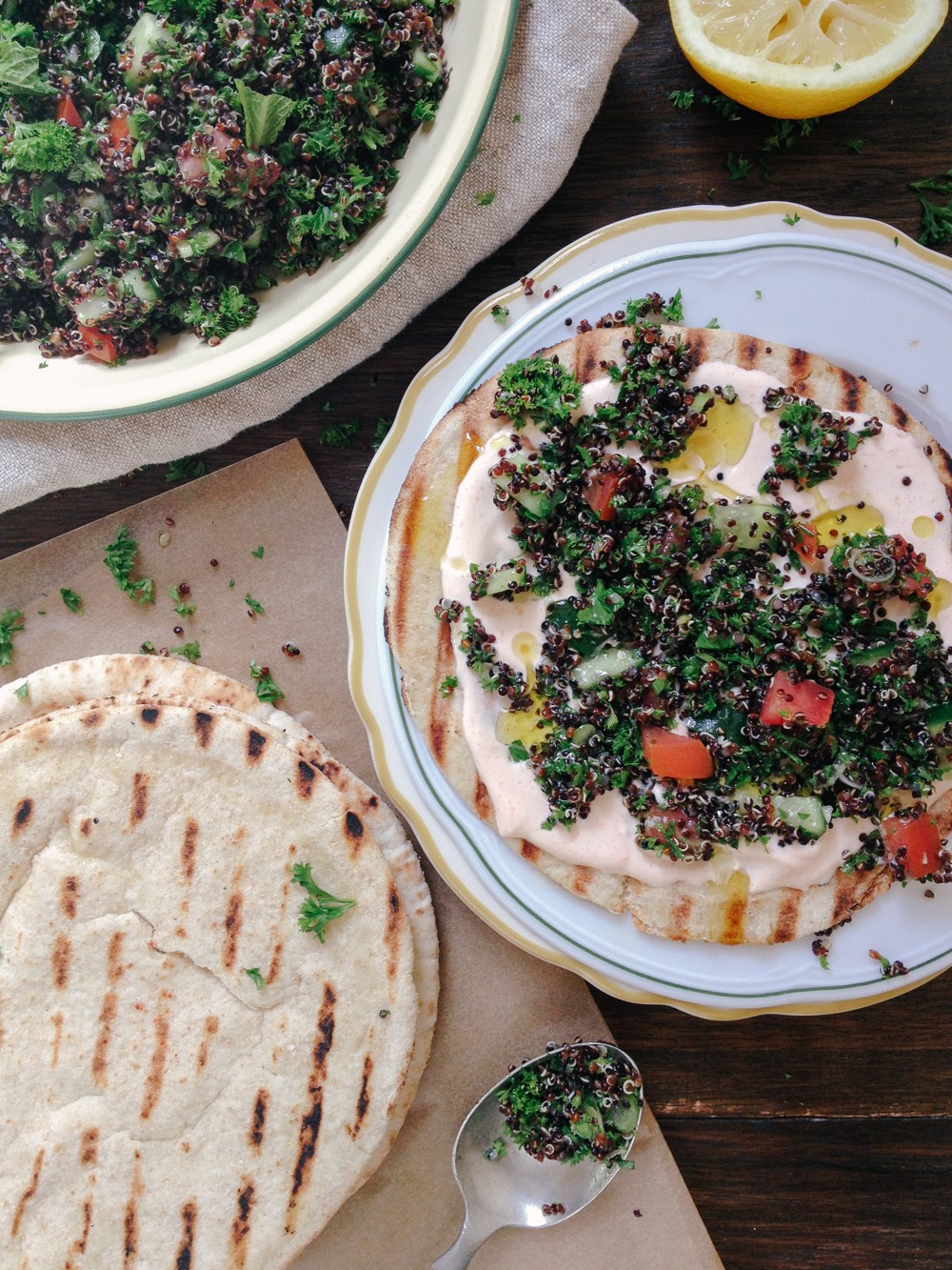 Parsley and Quinoa Tabbouleh with Pita and Spiced Yoghurt | Simple Provisions
