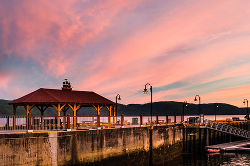 pink sunset marina sunrise pier dock quebec maritime lampposts saguenayfjord saguenayriver