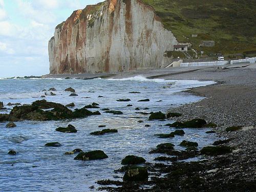 sea summer sky cliff seascape france clouds landscape view wide pebbles shore normandy petitdalle