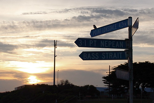 sunset australia victoria lookout queenscliff signposts phonetower williewagtail 6may13 footynetballclub