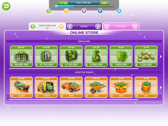 SIMS Free Play Online Store