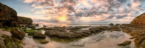 ocean panorama cliff seascape beach clouds sunrise landscape dawn rocks pano caves cavesbeach nd110
