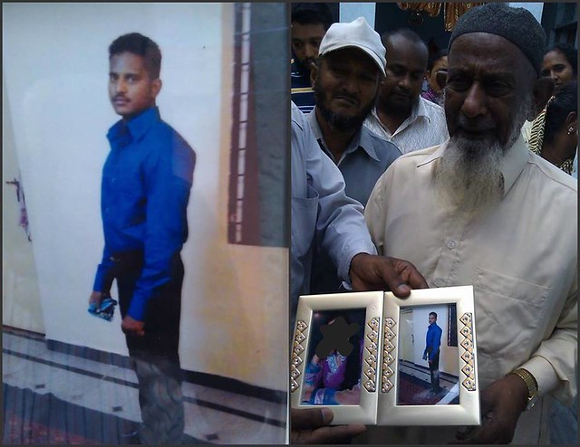 26 year old Mohammed Farid killed in Police firing when he came out of his house after hearing screams. His unconsolabel father shows Farid and his wife's potrait. He got married just 3 months back.