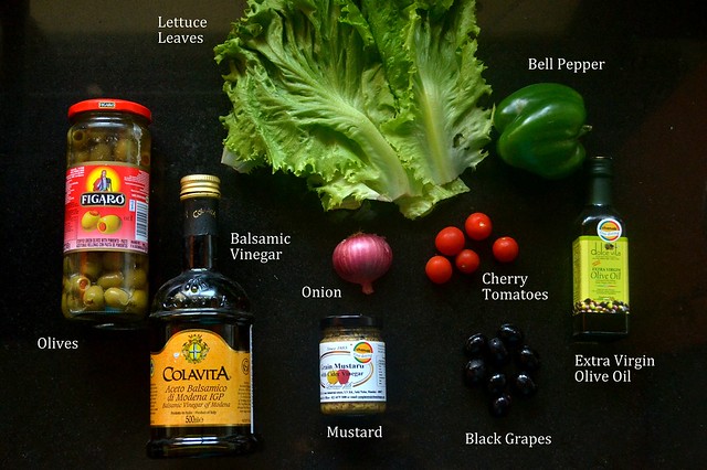 Green Salad with Grapes, Cherry Tomatoes, Onions and Mustard - Balsamic Vinaigrette