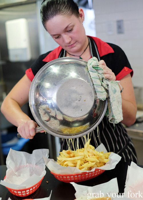 Making cheese fries at Bernie's Diner, Moss Vale
