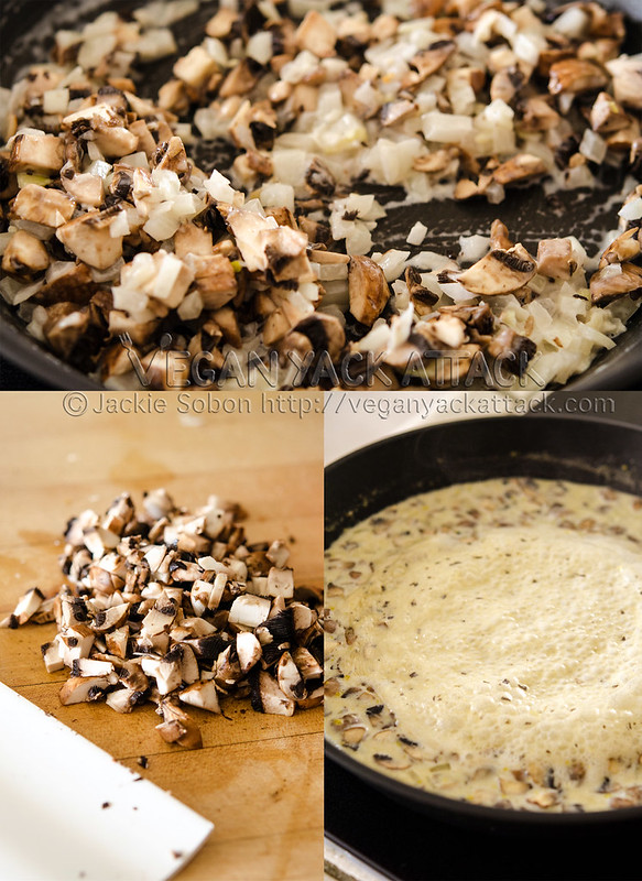 Process shots of making creamy, mushroom gravy